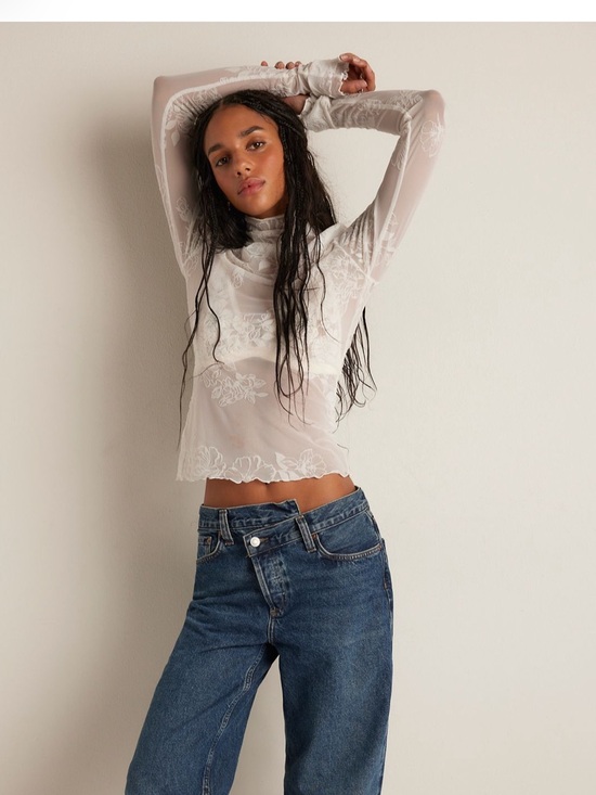 Free People Tops - Intimately Free People Ivory Floral Mesh Mock Neck Top XS/S
